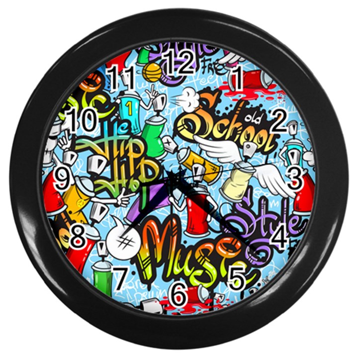 Graffiti Characters Seamless Pattern Wall Clock (Black)