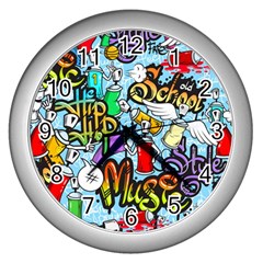 Graffiti Characters Seamless Pattern Wall Clock (silver) by Amaryn4rt