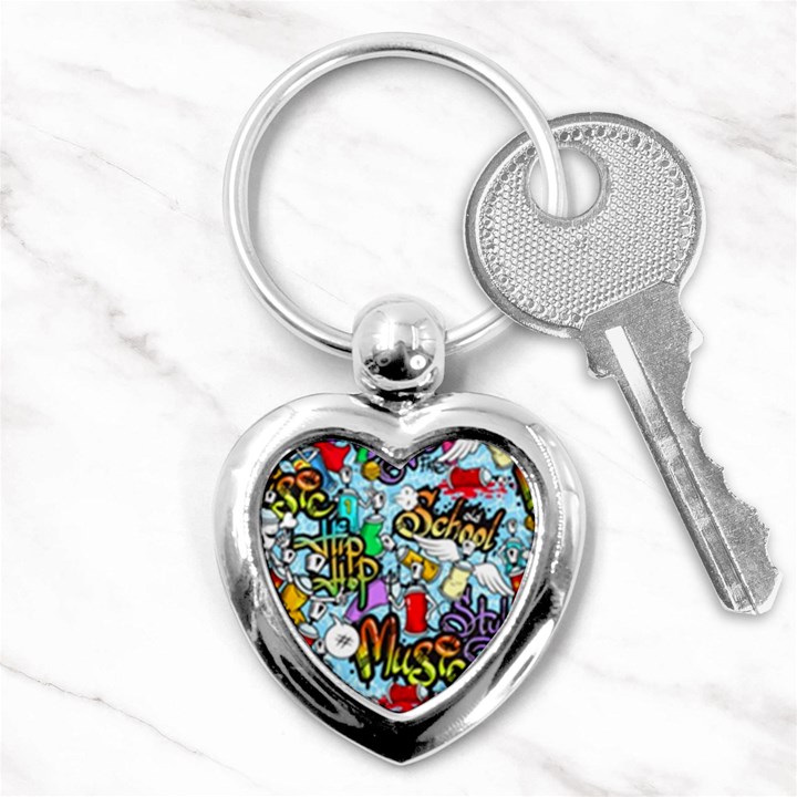 Graffiti Characters Seamless Pattern Key Chain (Heart)