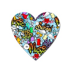 Graffiti Characters Seamless Pattern Heart Magnet by Amaryn4rt