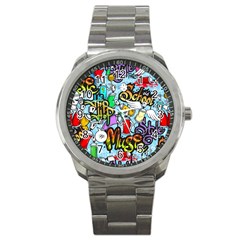 Graffiti Characters Seamless Pattern Sport Metal Watch