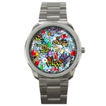 Graffiti Characters Seamless Pattern Sport Metal Watch Front