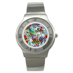 Graffiti Characters Seamless Pattern Stainless Steel Watch