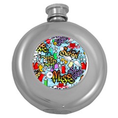 Graffiti Characters Seamless Pattern Round Hip Flask (5 oz)