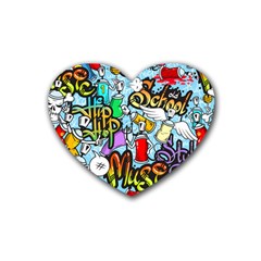 Graffiti Characters Seamless Pattern Rubber Coaster (Heart) 