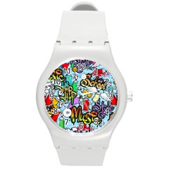 Graffiti Characters Seamless Pattern Round Plastic Sport Watch (M)