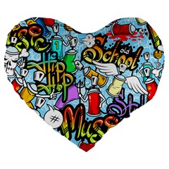 Graffiti Characters Seamless Pattern Large 19  Premium Heart Shape Cushions