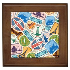 Travel Pattern Immigration Stamps Stickers With Historical Cultural Objects Travelling Visa Immigrant Framed Tile by Amaryn4rt