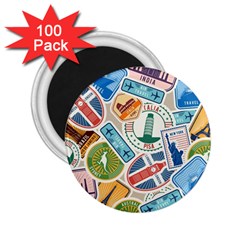 Travel Pattern Immigration Stamps Stickers With Historical Cultural Objects Travelling Visa Immigrant 2 25  Magnets (100 Pack)  by Amaryn4rt