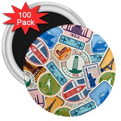 Travel Pattern Immigration Stamps Stickers With Historical Cultural Objects Travelling Visa Immigrant 3  Magnets (100 Pack) by Amaryn4rt