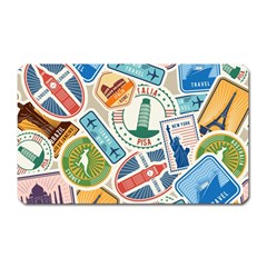 Travel Pattern Immigration Stamps Stickers With Historical Cultural Objects Travelling Visa Immigrant Magnet (rectangular) by Amaryn4rt