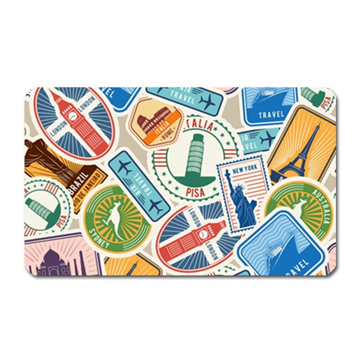 Travel Pattern Immigration Stamps Stickers With Historical Cultural Objects Travelling Visa Immigrant Magnet (Rectangular)