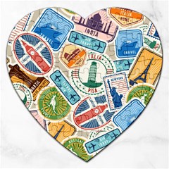 Travel Pattern Immigration Stamps Stickers With Historical Cultural Objects Travelling Visa Immigrant Jigsaw Puzzle (heart) by Amaryn4rt