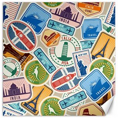 Travel Pattern Immigration Stamps Stickers With Historical Cultural Objects Travelling Visa Immigrant Canvas 16  X 16  by Amaryn4rt