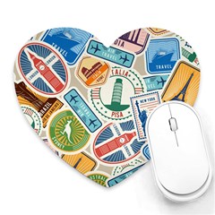 Travel Pattern Immigration Stamps Stickers With Historical Cultural Objects Travelling Visa Immigrant Heart Mousepads by Amaryn4rt