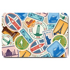 Travel Pattern Immigration Stamps Stickers With Historical Cultural Objects Travelling Visa Immigrant Large Doormat  by Amaryn4rt