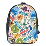 Travel Pattern Immigration Stamps Stickers With Historical Cultural Objects Travelling Visa Immigrant School Bag (Large) Front