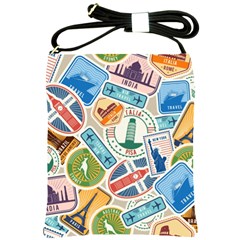 Travel Pattern Immigration Stamps Stickers With Historical Cultural Objects Travelling Visa Immigrant Shoulder Sling Bag by Amaryn4rt