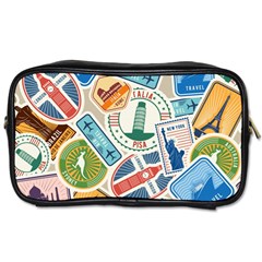 Travel Pattern Immigration Stamps Stickers With Historical Cultural Objects Travelling Visa Immigrant Toiletries Bag (two Sides) by Amaryn4rt