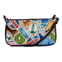 Travel Pattern Immigration Stamps Stickers With Historical Cultural Objects Travelling Visa Immigrant Shoulder Clutch Bag by Amaryn4rt