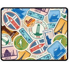 Travel Pattern Immigration Stamps Stickers With Historical Cultural Objects Travelling Visa Immigrant Fleece Blanket (medium)  by Amaryn4rt