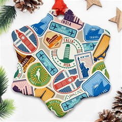 Travel Pattern Immigration Stamps Stickers With Historical Cultural Objects Travelling Visa Immigrant Snowflake Ornament (two Sides) by Amaryn4rt