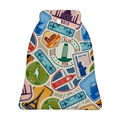 Travel Pattern Immigration Stamps Stickers With Historical Cultural Objects Travelling Visa Immigrant Bell Ornament (two Sides)