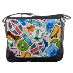 Travel Pattern Immigration Stamps Stickers With Historical Cultural Objects Travelling Visa Immigrant Messenger Bag by Amaryn4rt