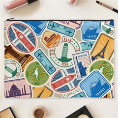 Travel Pattern Immigration Stamps Stickers With Historical Cultural Objects Travelling Visa Immigrant Cosmetic Bag (xxxl) by Amaryn4rt