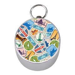 Travel Pattern Immigration Stamps Stickers With Historical Cultural Objects Travelling Visa Immigrant Mini Silver Compasses by Amaryn4rt