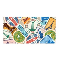 Travel Pattern Immigration Stamps Stickers With Historical Cultural Objects Travelling Visa Immigrant Satin Wrap by Amaryn4rt