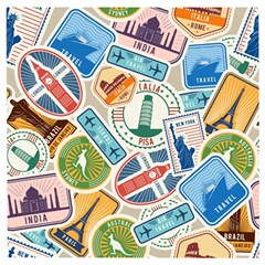 Travel Pattern Immigration Stamps Stickers With Historical Cultural Objects Travelling Visa Immigrant Wooden Puzzle Square by Amaryn4rt