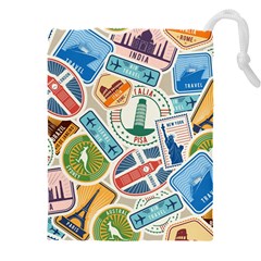 Travel Pattern Immigration Stamps Stickers With Historical Cultural Objects Travelling Visa Immigrant Drawstring Pouch (4xl) by Amaryn4rt