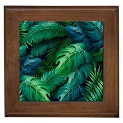 Tropical Green Leaves Background Framed Tile by Amaryn4rt