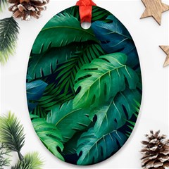 Tropical Green Leaves Background Ornament (oval) by Amaryn4rt