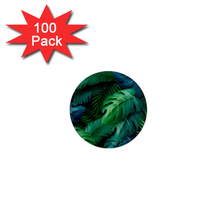 Tropical Green Leaves Background 1  Mini Magnets (100 pack) 