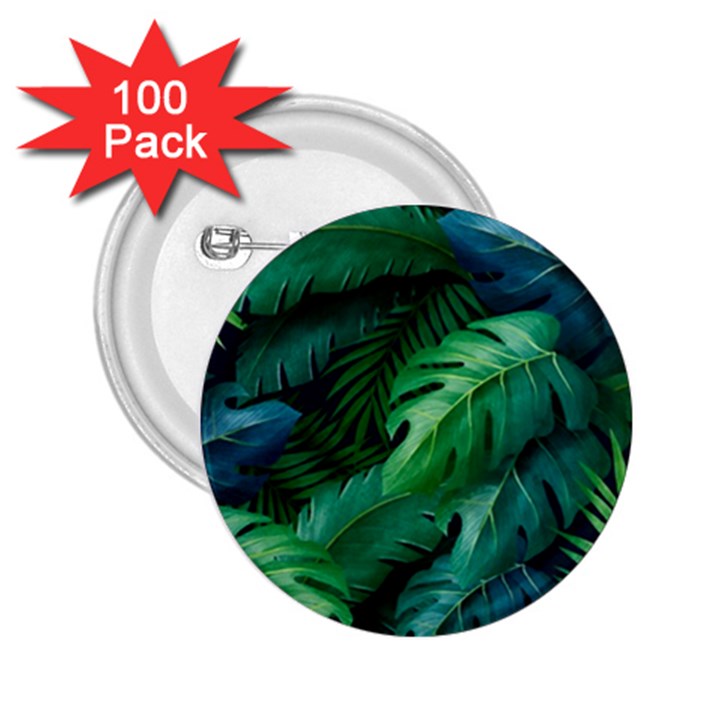 Tropical Green Leaves Background 2.25  Buttons (100 pack) 