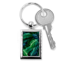 Tropical Green Leaves Background Key Chain (rectangle) by Amaryn4rt