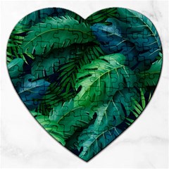 Tropical Green Leaves Background Jigsaw Puzzle (heart) by Amaryn4rt