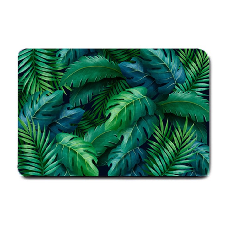 Tropical Green Leaves Background Small Doormat 