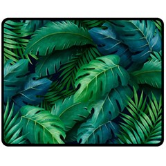 Tropical Green Leaves Background Fleece Blanket (medium)  by Amaryn4rt