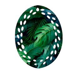 Tropical Green Leaves Background Oval Filigree Ornament (two Sides) by Amaryn4rt