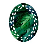 Tropical Green Leaves Background Oval Filigree Ornament (Two Sides) Front