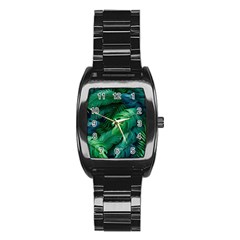 Tropical Green Leaves Background Stainless Steel Barrel Watch by Amaryn4rt