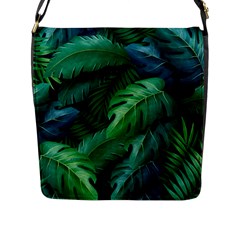 Tropical Green Leaves Background Flap Closure Messenger Bag (l) by Amaryn4rt