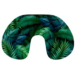 Tropical Green Leaves Background Travel Neck Pillow by Amaryn4rt