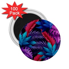 Background With Violet Blue Tropical Leaves 2 25  Magnets (100 Pack)  by Amaryn4rt