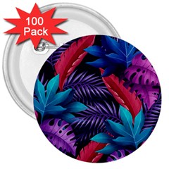 Background With Violet Blue Tropical Leaves 3  Buttons (100 Pack)  by Amaryn4rt