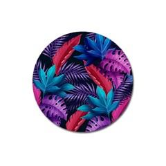 Background With Violet Blue Tropical Leaves Magnet 3  (round)