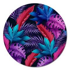 Background With Violet Blue Tropical Leaves Magnet 5  (round) by Amaryn4rt